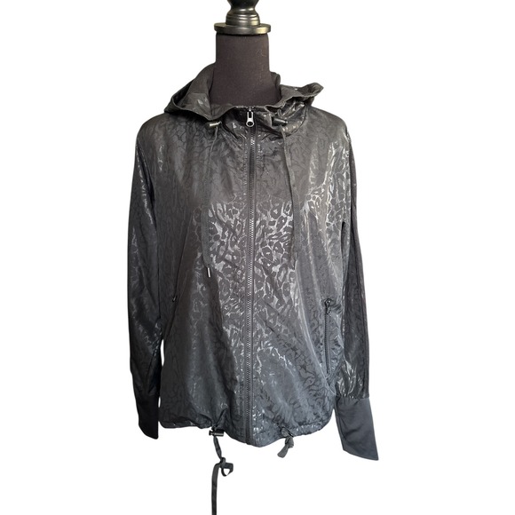 Zyia Active Black Leopard Print Hooded Windbreaker Jacket, Size Medium - Picture 4 of 9